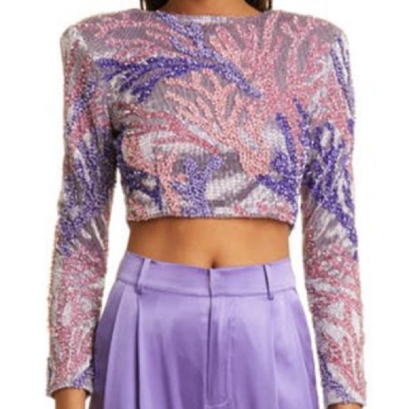 Retrofete Tops - RETROFÊTE $995 XI Purple Beaded sequin Crop Top Large Nordstrom ERAS